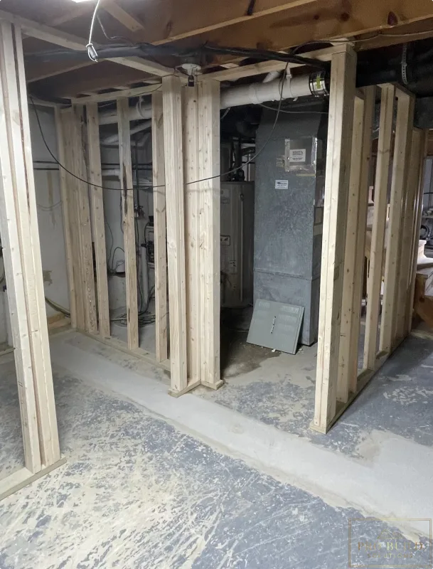 Framing with preasure treated bottom plate for the Mechanical Room being created, Glen Ellyn, IL