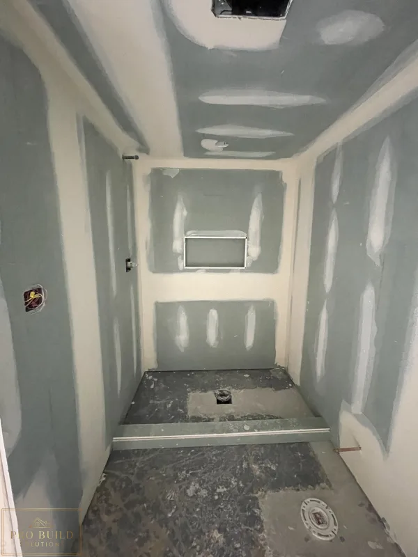 Moister Resistant Drywall hung and finished for Standup Shower prior to Waterproofing, Itasca, IL