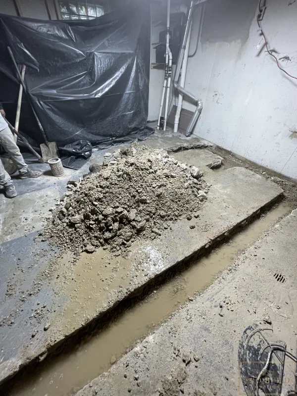 Cut into concrete floor for Bathroom Plumbing Project, Itasca, IL