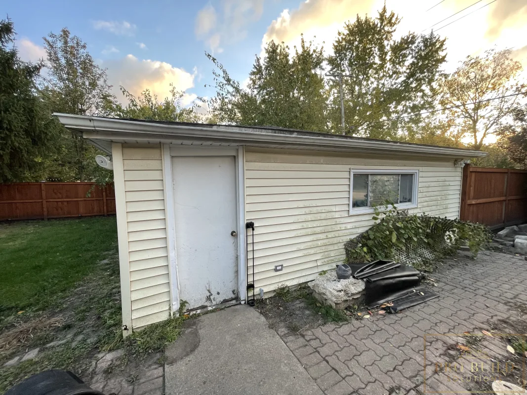 Old garage side elevation before full rebuild project, Wood Dale