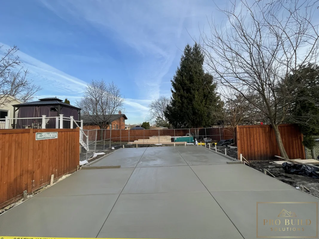 Concrete driveway replacement during garage rebuild project, Wood Dale