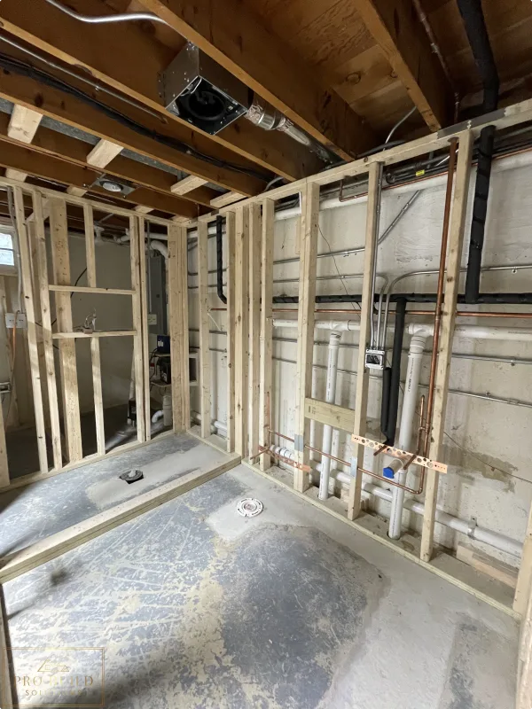Framing with preasure treated bottom plate for the New Bathroom being created in the Basement, Itasca, IL