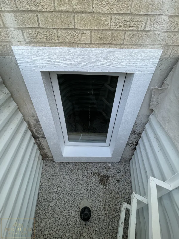 24"w * 48"h Window with White LP Trimming in the Egress Window Well, Elmhurst, IL