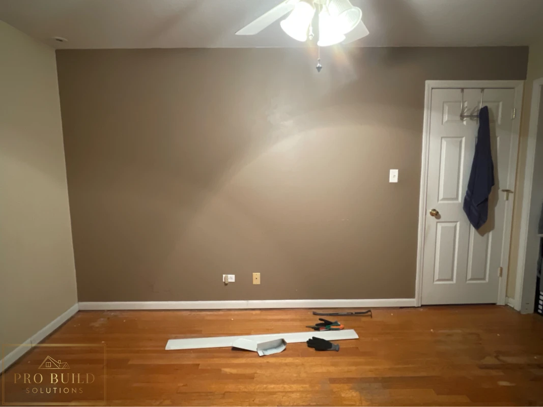 Bedroom Make Over: Flooring, Accent Wall, Door, Trim and Ceiling Fan, Wheaton