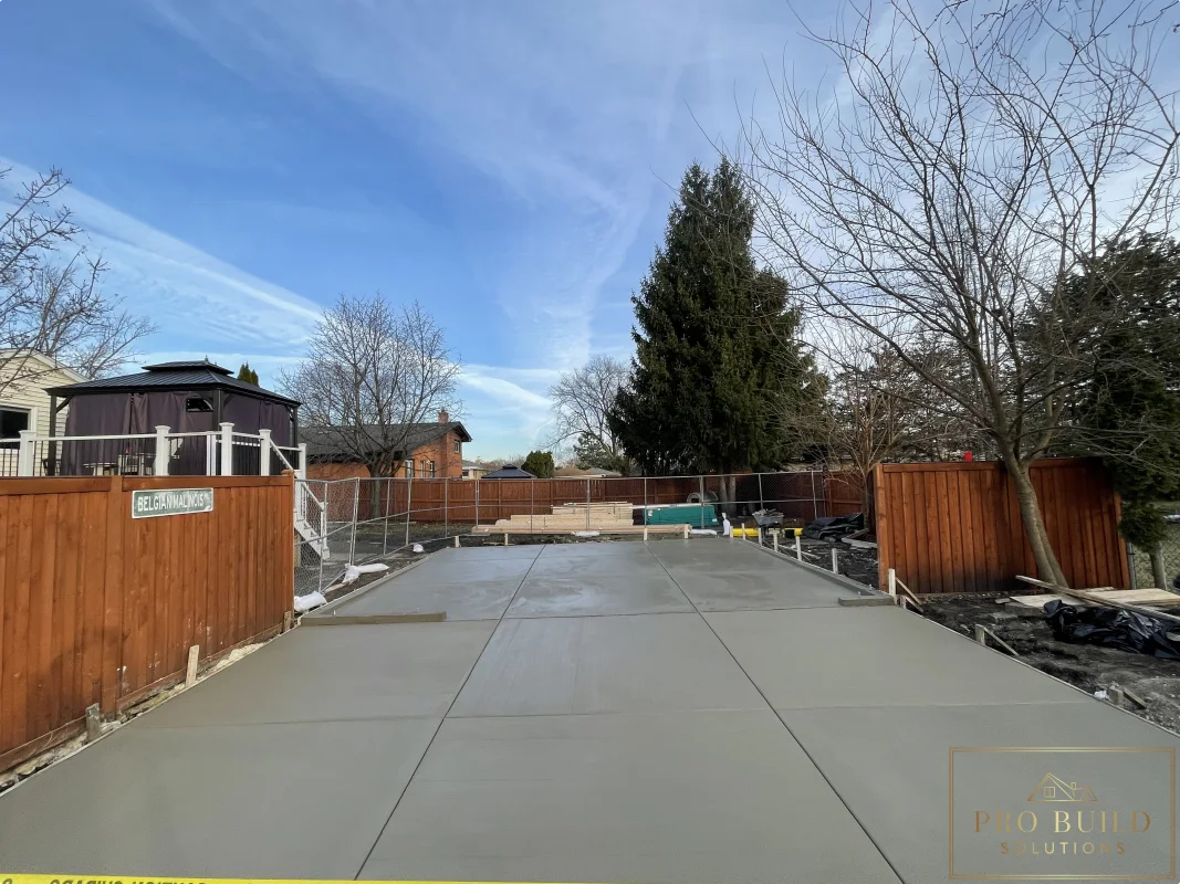 Concrete driveway replacement during garage rebuild project, Wood Dale