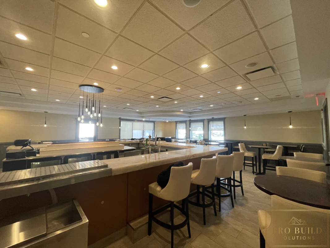 Bar and dining area lighting upgrade during restaurant electrical project, Schaumburg, IL