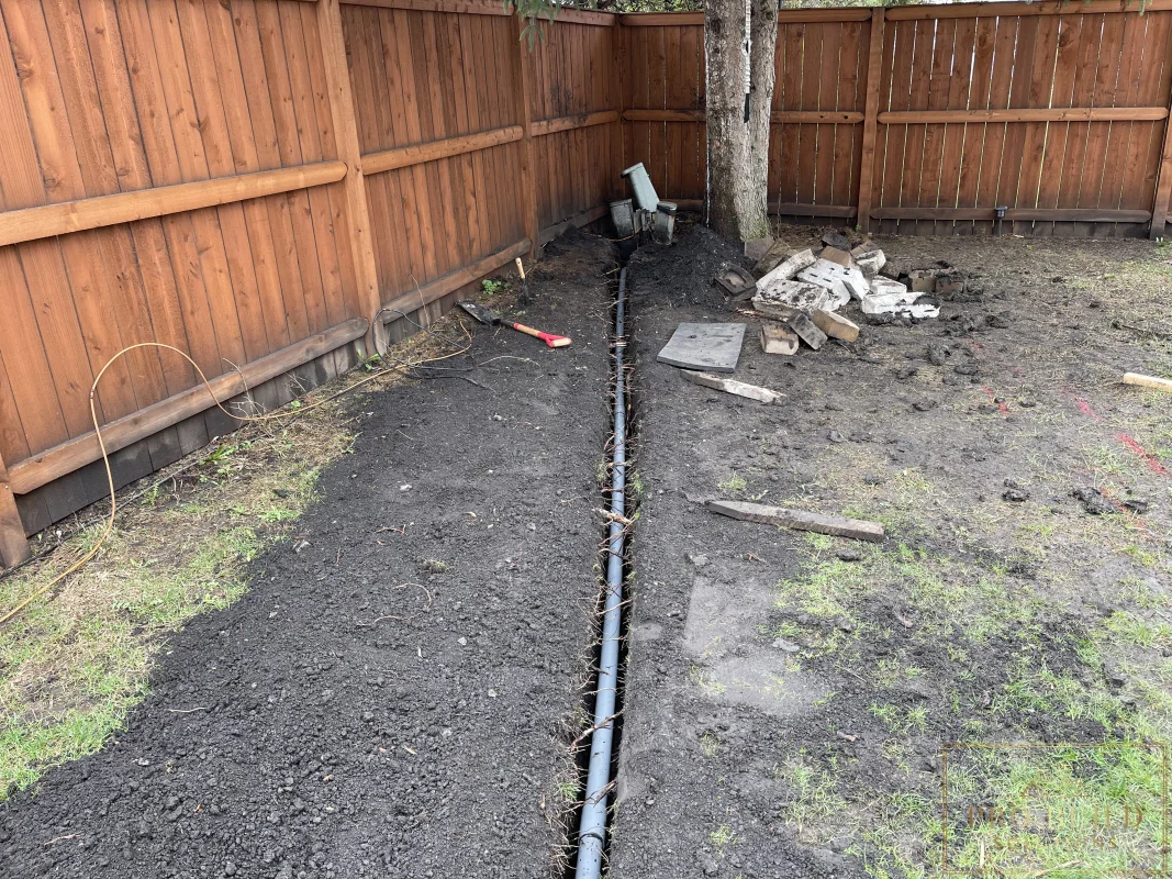 Underground electrical service trench during 200-amp upgrade in Wood Dale, IL