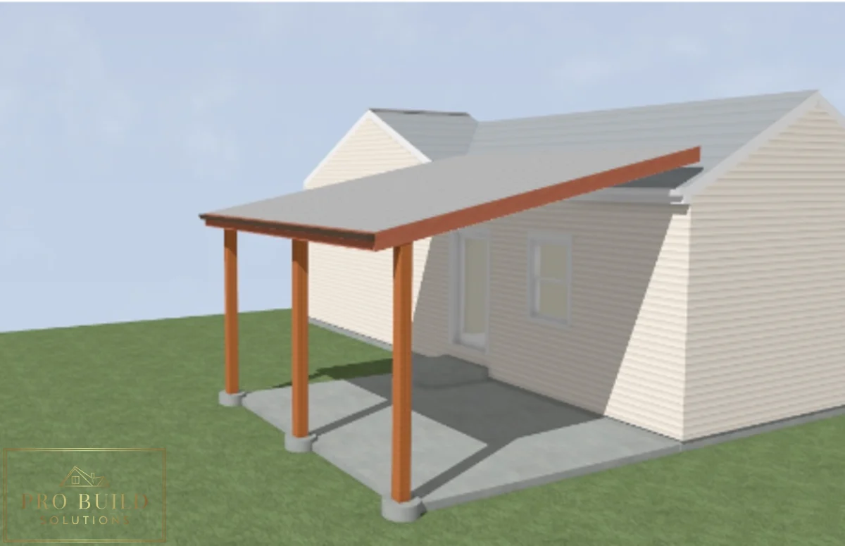 3D design rendering of a custom 24 by 16 foot covered pergola in Rolling Meadows, Illinois