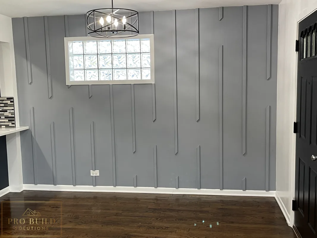 Open Floor Dining Room: Resurfaced Flooring, Accent Wall with New Chandelier., Western Springs, IL