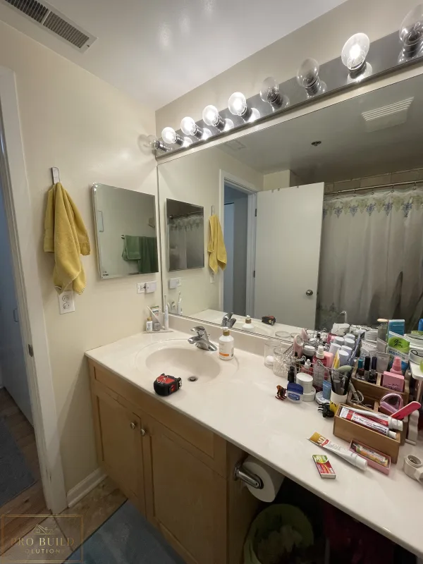 Outdated Bathroom Vanity with Oversized mirror and Medicine Cabinet, Lisle, IL