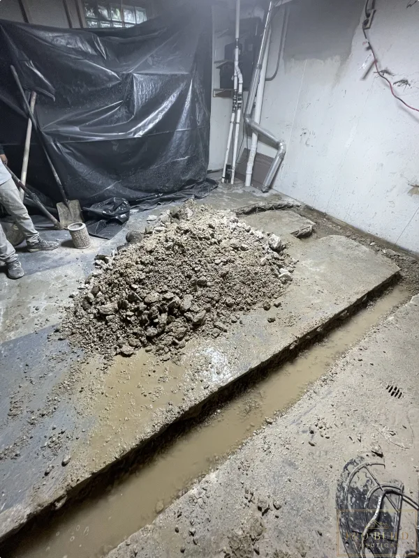 Cut into concrete floor for Bathroom Plumbing Project, Itasca, IL