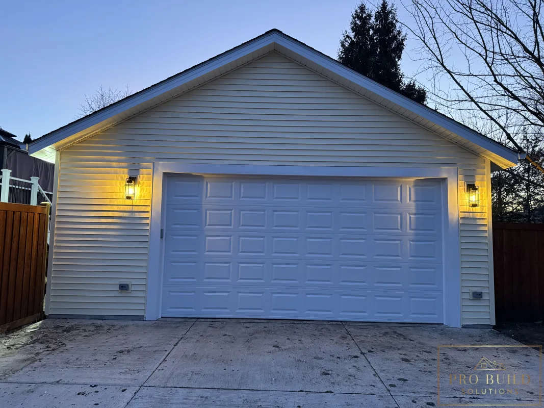 Completed detached garage with new driveway, lighting, and overhead garage door, Wood Dale, IL