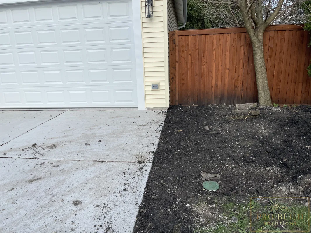 New driveway and garage approach after concrete installation, Wood Dale, IL