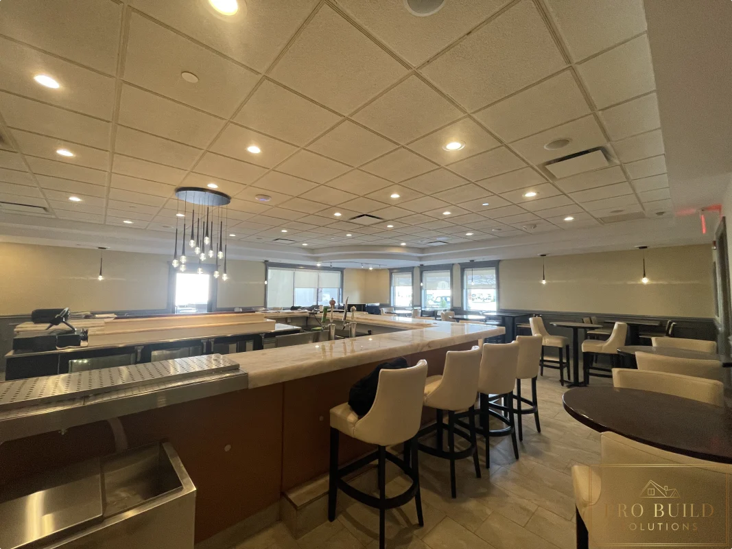 Bar and dining area lighting upgrade during restaurant electrical project, Schaumburg, IL