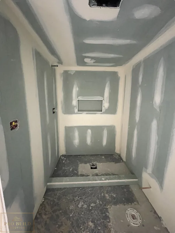 Moister Resistant Drywall hung and finished for Standup Shower prior to Waterproofing, Itasca, IL