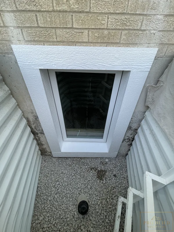 24"w * 48"h Window with White LP Trimming in the Egress Window Well, Elmhurst, IL