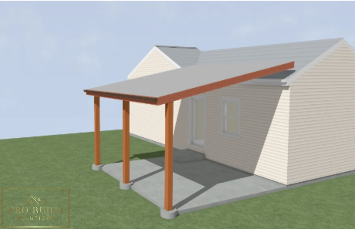 Custom pergola concept rendering with raised roof connection and full patio coverage in Rolling Meadows, IL