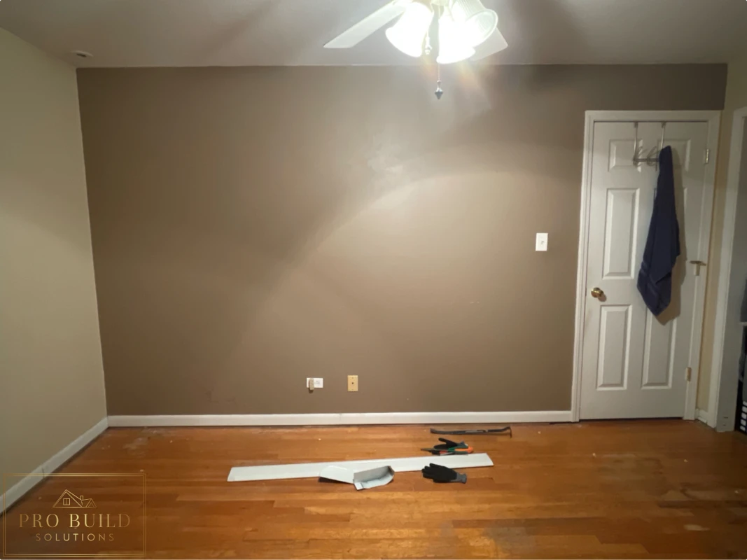 Bedroom Make Over: Flooring, Accent Wall, Door, Trim and Ceiling Fan, Wheaton