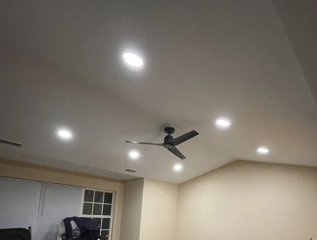 Bedroom lighting upgraded with Canlights and Ceiling Fan, Romeoville